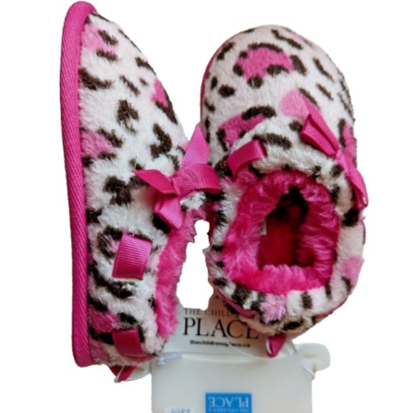 NWT The Childrens Place Girl Slippers Faux Fur Leopard SlipOn Shoe 8/9T … - Picture 5 of 9